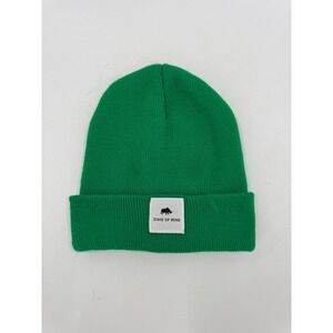 State of Mind Green Knit Beanie Rhino Logo Patch Cuffed Winter‎ Hat Mens Womens